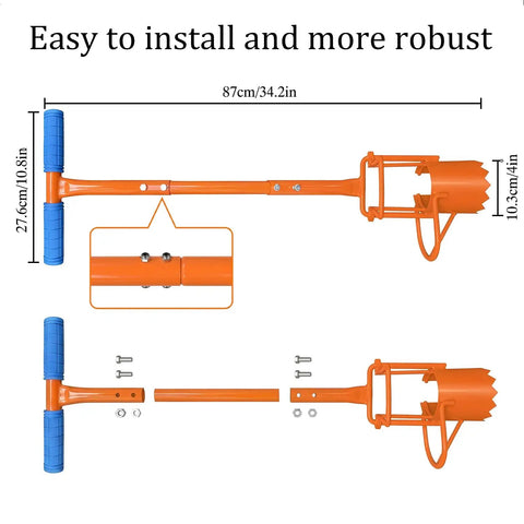 Assembly guide for 5 In 1 Bulb Planter Weeder Sod Plugger Soil Sampler Flower Planting Tool Set with 33.5 inch handle.