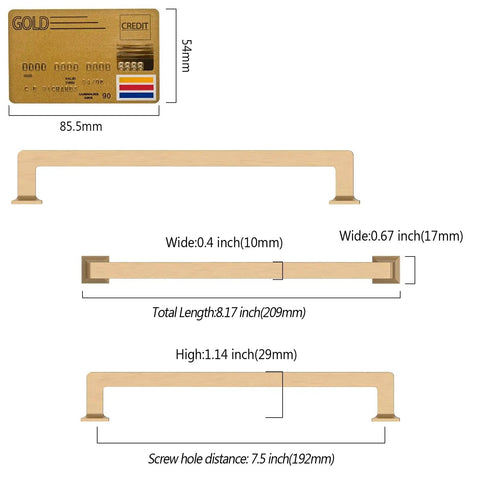 Dope Champagne Brushed Gold Cabinet Pulls 10 Pack 7.5 Inch Center To Center Kitchen Handles with dimensions shown