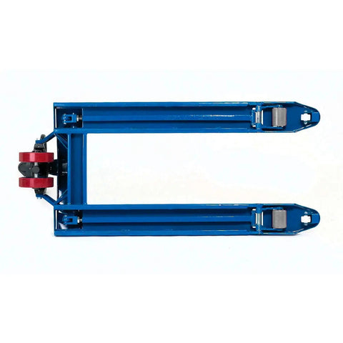 Built Tough Low Profile Pallet Jack Truck Killer Workhorse For Smooth Lifting Action And Heavy Load Handling Cuts Warehouse Grind Down Delivers Six Thousand Six Hundred Pound Capacity Without Breaking A Sweat fork view with red wheels