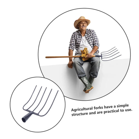 Man holding Multi Functional Manure Fork With Iron Construction for efficient lawn maintenance, inset shows fork design, durable iron.