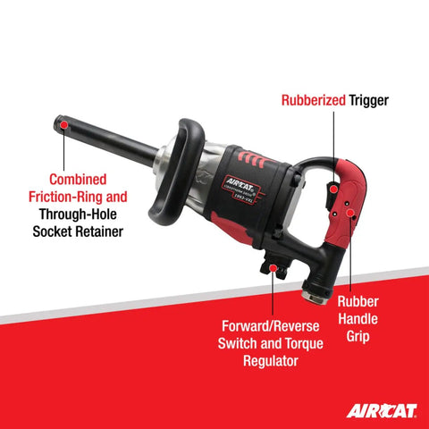 Straight Up Heavy Duty 1 Inch Straight Pneumatic Impact Wrench With Vibrotherm Drive And Rubber Grip 2300 Ft Lbs Torque showing rubber handle grip and trigger.
