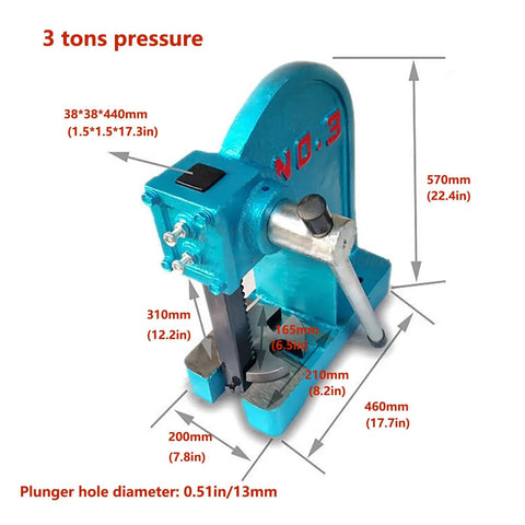 Real Deal Heavy Duty Cast Iron Manual Arbor Press Delivering Legit 3 Ton Force And Spacious 12 Inch Clearance, with measurements shown.