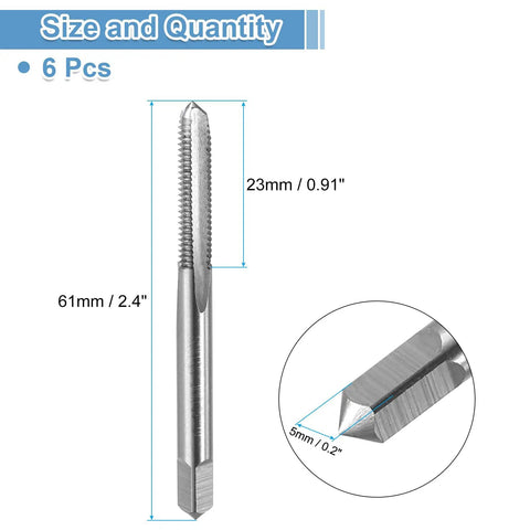 Six Pack Straight Flute Tap Set For 10 32 UNF Right Hand Threads High Speed Steel 6542 HSS Tapping Tools shown with measurements