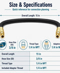 Flexible Rubber Air Compressor Whip Hose Kit with Smooth Hookups for Regulators and Pneumatic Tools Easy Routing on the Job Site, 15 in length, 3/8 ID.