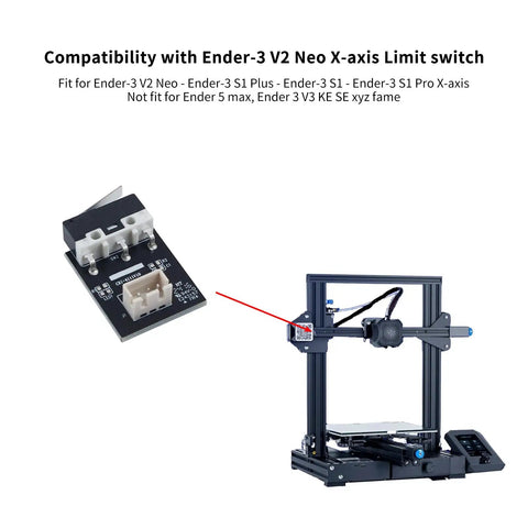 X Axis Limit Switch Kit For Ender 3 V2 Neo 2 Pack Replacement with End Stop Board shown next to 3D printer for compatibility display