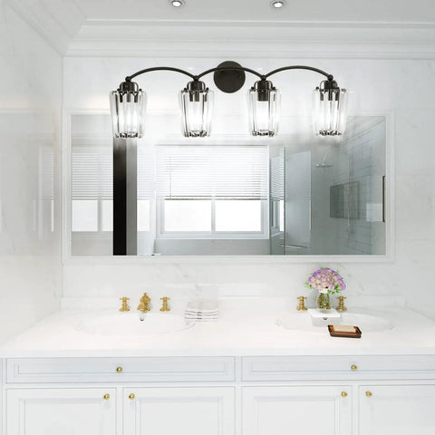 Black Crystal Vanity Light Fixtures For Bathroom Four Light Crystal Wall Sconce With Dimmable E26 US Socket Excludes Bulb