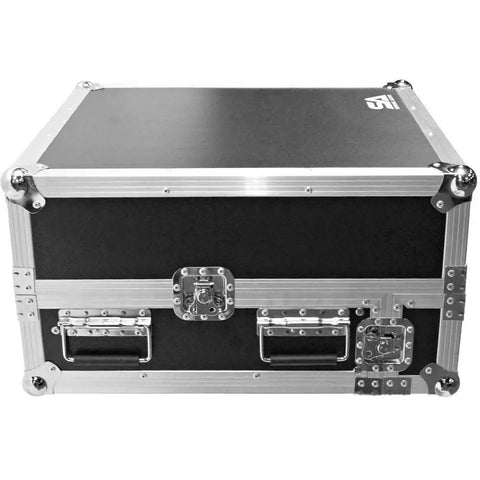Professional Grade Heavy Duty Two Space Ata Equipment Case With Ten U Dj Mixing Console Top And Smooth Sliding Laptop Shelf, black exterior.