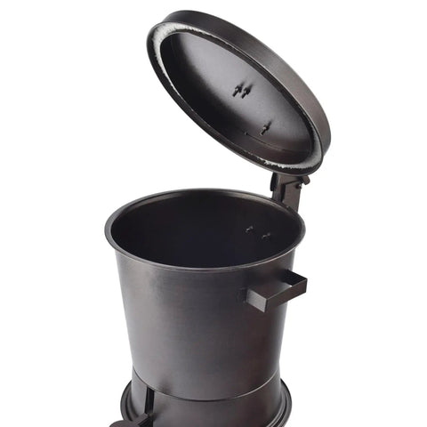 Heavy Gauge Charcoal Extinguishing Canister with lid open, showcasing interior design for smothering flames.