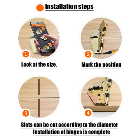 Installation steps for Four Pack Drop Leaf Table Supports And Folding Hinges Kit With 180 Degree Cross Spring Hinges