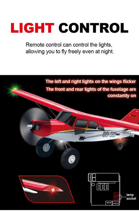 QIDI 560 M7 Off Road Aircraft 3D RC Plane With light control feature, showing flickering wing lights and constant fuselage lights.