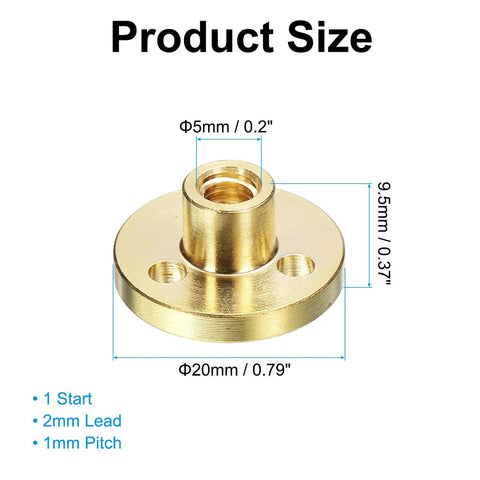 Beefy 4 Pack T5 Lead Screw Brass Nut With Acme Thread Pitch 1mm Lead 2mm Two Start Fits 5mm Diameter For Z Axis 3D Printer