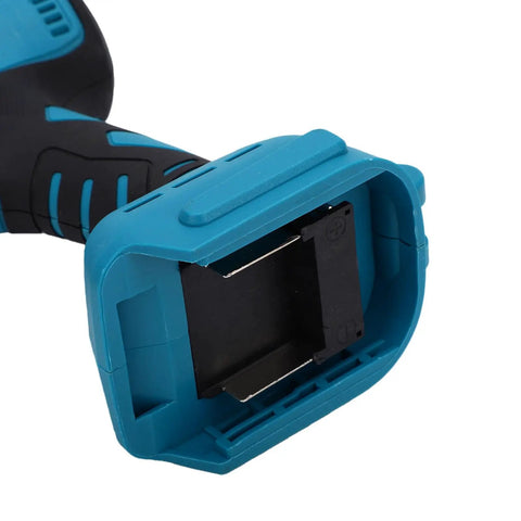 Gowenic Cordless Metal Shears With 400Nm Brushless Motor And 360 Degree Rotating Head battery compartment close-up.