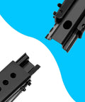Close-up of Universal Seat Slider Track Kit with Dual Locking Rails, black aluminum, showing rail details and secure locking fit.