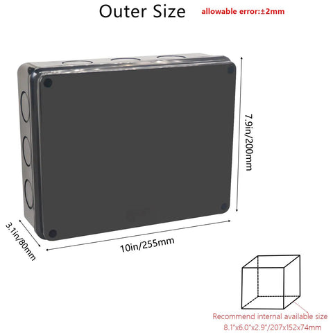 IP65 Waterproof Junction Box With Reserved Holes, Built Tough ABS Plastic Electrical Enclosure for Outdoor DIY Projects, 10x7.9x3.1 Inch Black