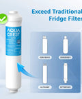 Go-To Inline Water Filter For Ice Makers And Refrigerators, shown with alternative filter sizes, 1/4-inch direct connect fittings.