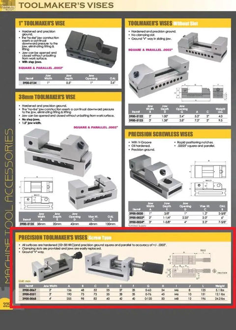 Catalog page showing Beast Of A Toolmaker Vise With Ultra High Precision And 4 Inch Jaw Opening For Machinist Quality