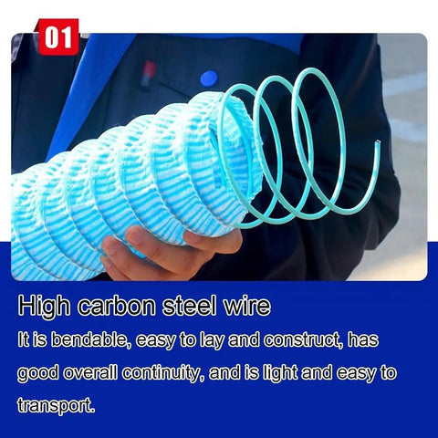 Person holding Soft Infiltration Perforated Drainage Pipe For Underground Landscaping And Water Management, Flexible Permeable Drain Line For Erosion Control, Soil Drainage Solutions And Rainwater Seepage Pro Grade with steel wire.