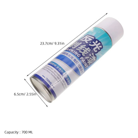 Zerodeko Pavement Striping Paint, Reflective Night Road Visibility Spray canister, 700 ml capacity, angled view.