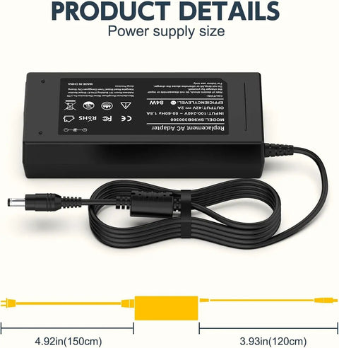 42V 2A Fast Charger For 36V Electric Scooter Batteries with dimensions above power supply