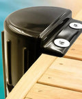 Boat Dock Fender Guard And Side Protector installed on dock edge, showing black tough PVC inflatable shield for protection.