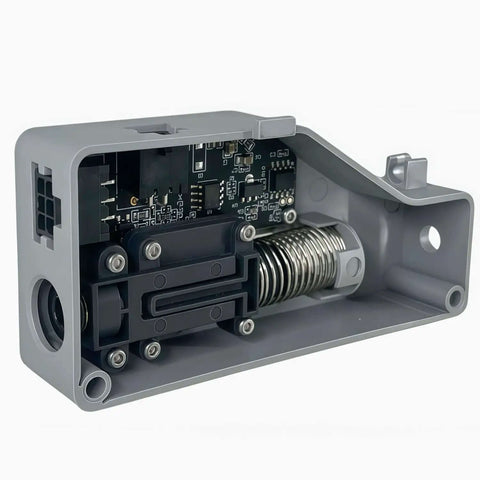 Side view of Filament Buffer Assembly Kit for AMS systems, featuring durable ABS build and internal components for smooth filament feeding.