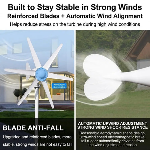 800W Horizontal Wind Turbine Generator With 12V 24V Output, 6 Nylon Blades, Built In Controller, Off Grid Home Yard Farm RV Power