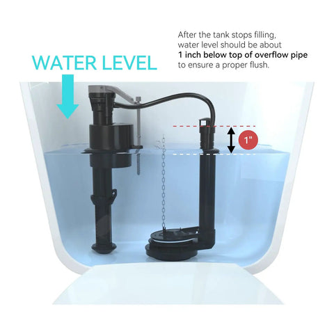 Universal Quiet Toilet Fill Valve And Comprehensive Repair Kit, Tall height adjustable tank showing water level guidance image.