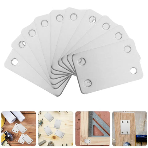 Stainless Steel Flat Mending Plates With Screws 20 Pack for DIY projects showing multiple plates and usage examples
