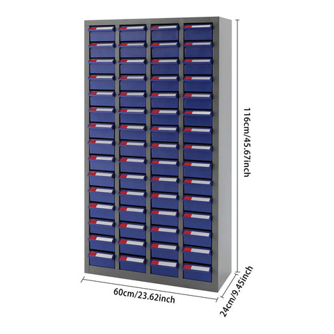 Rock Solid Heavy Duty Metal Parts Organizer Cabinet With Sixty Spacious Drawers, 116cm tall, for organized tool storage.