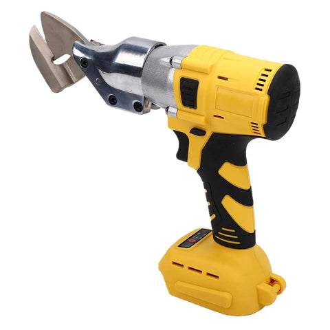 Jiawu Cordless Electric Metal Shears With 360 Degree Rotating Head, heavy duty metal cutter with yellow and black handle design.