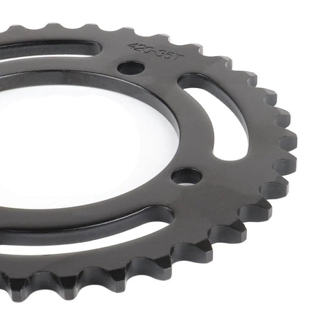 Close-up of 35T rear sprocket from 420 Chain Sprocket Kit With 120 Link Chain And Breaker For Dirt Bikes ATVs Go Karts 17mm Bore