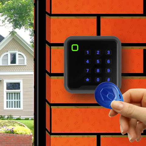 125KHz Wiegand RFID Card Reader With Keypad 26 And 34 Bit EM ID for Access Control System installed on brick wall