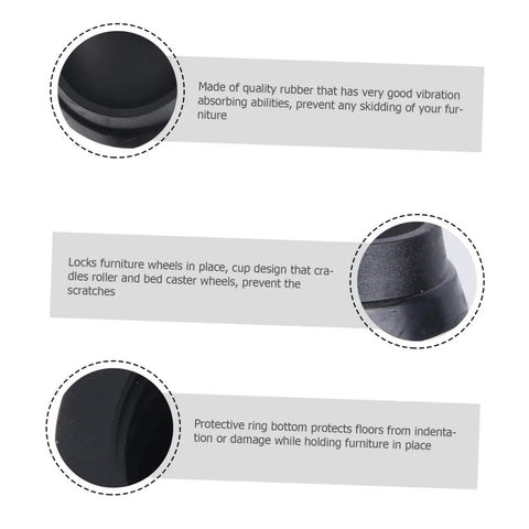 Tough As Nails Rubber Floor Cups With High Grip Non Skid Base For Rolling Office Chairs And Bed Wheels, close-up showing protective design and material.