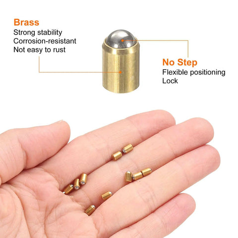 Badass Brass Ball Point Spring Plungers Loaded With Sleek No Step Positioning Beads and Heavy Duty Ball Catch Latch for Furniture Doors Cabinet Hardware and Real World Workshop Upgrades in hand.