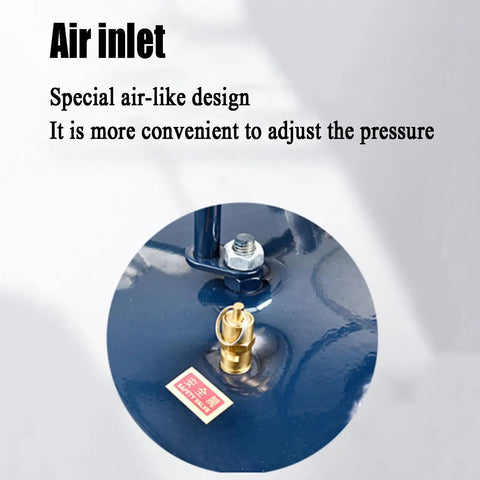 Air inlet design on Heavy Duty Pneumatic Paint Pressure Pot With Smooth Tracking And Robust 10 Liter Capacity For Professional Grade Spray Painting Projects And No Sweat Transport.