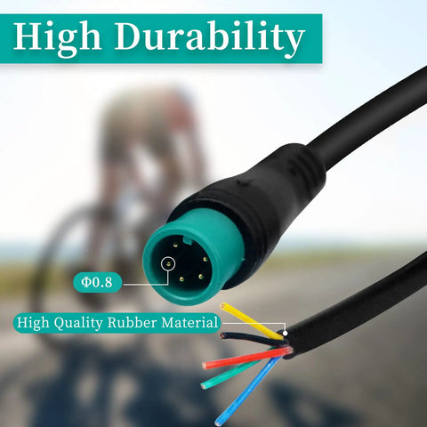 Close-up of Waterproof Ebike Extension Cable 2Pin 3Pin 4Pin 5Pin 6Pin 120cm Lead, showing rubber material and connectors.