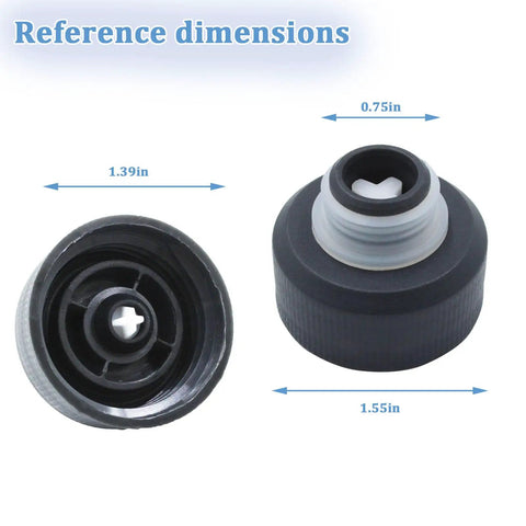 Solution Tank Cap For PowerDash Pet Vacuum Cleaners SmartWash And FloorMate Jet Easy Swap Replacement Part That Fits FH50700 FH50702 FH52002 FH52000 FH52001 BH55210 BH55220 BH55230TV1 BH55200NP FH50710 UPC, black cap with dimensions