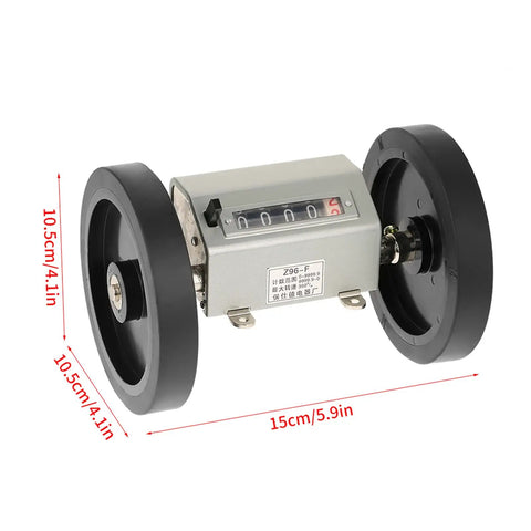 Heavy Duty Metal Rope And Cable Length Counter Featuring Hella Sturdy Rolling Wheel and Dead On Five Digit Readout in grey finish.