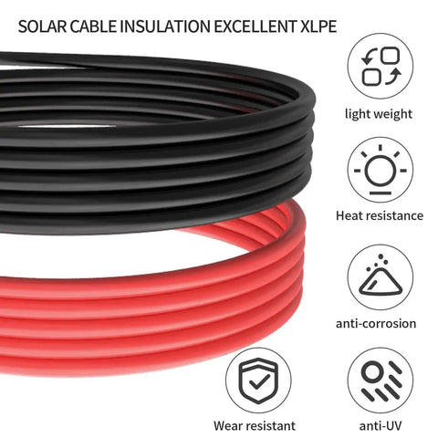 10 AWG Solar Panel Extension Cable Pair Three Feet Long Red And Black PV Wire With Male And Female Connectors For RVs Off Grid Power Systems Durable Insulation Weather Resistant And Easy Plug And Play