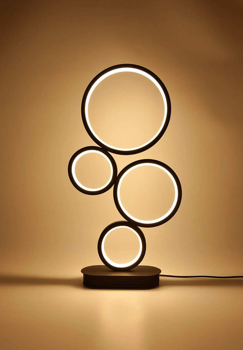 Four Circle Dimmable LED Table Lamp With Color Adjustable Light Modern Round Design 12W Black Finish Sleek Desk Lamp