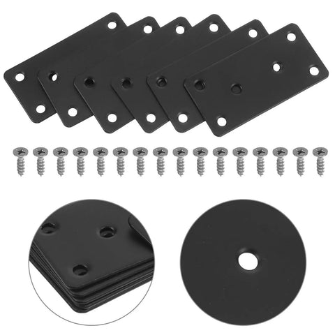 Stainless Steel Flat Straight Brackets With Screw Holes Six Pack Heavy Duty Metal Joining Plates with screws, black finish