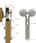 Side and front view of Y shape hangers from Six Foot Sliding Barn Door Hardware Kit With Stainless Steel Track For A Single Door Ultra Smooth And Quiet Operation Fits 36 Inch Panels Y Shape Hangers Supports Up To 220 Lbs Includes Track Hangers Rollers Connector, shown with dimensions.