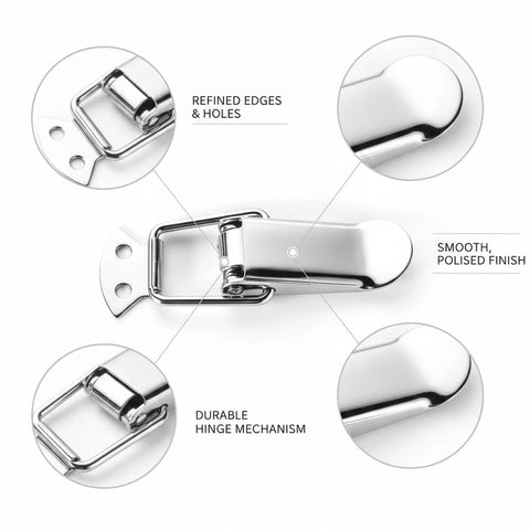 Close-up of Heavy Duty Toggle Latch With Secure Grip Keeps Hinged Lids And Panels Locked Firm During Transport on a smooth surface.