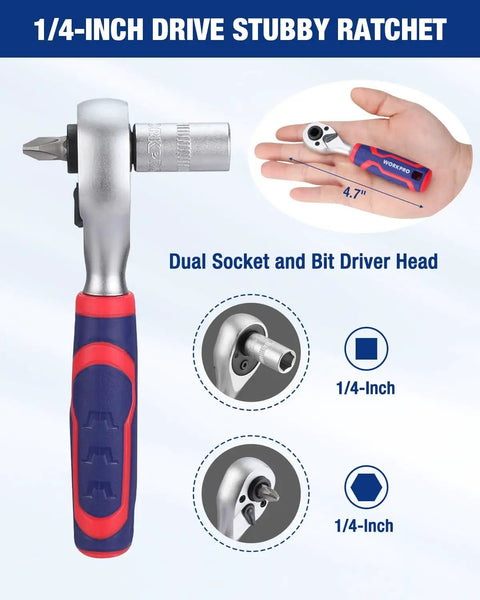 34 Piece One Fourth Inch Drive Mini Socket Ratchet Set With Bits Magnetic Driver Dual Socket And Bit Head Ratchet