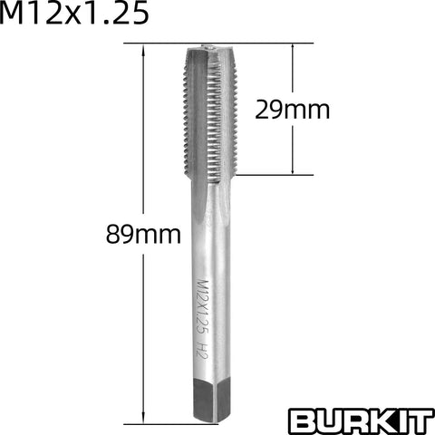 M12 X 1.25 Tap And Die Set Right Hand For Precision Metalworking, showing straight fluted tap with measurements