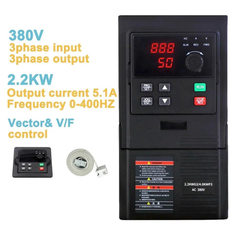 380V VFD Variable Frequency Drive Inverter For 1.5KW 2.2KW 3KW 4KW 5.5KW Motors 220V Three Phase Motor Speed Controller With Adjustable 0 To 400Hz Output Frequency Industrial Grade Inverter Converter front view