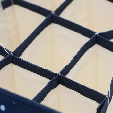 Grid Multi Compartment Underwear Storage Box Oxford Cloth Closet Organizer with compartments and soft fabric interior.