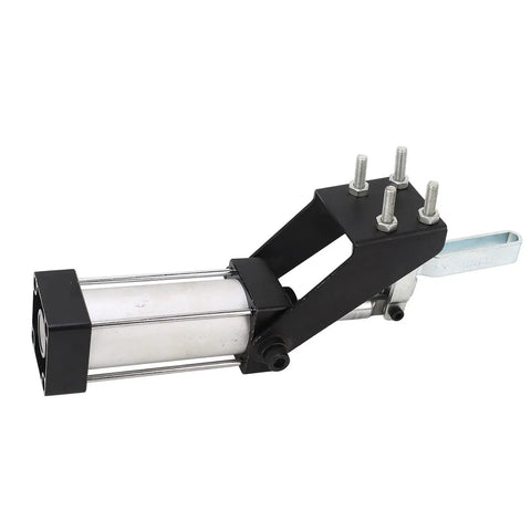 Heavy Duty Pneumatic Air Toggle Clamp Featuring Snappy Quick Release And Rock Solid 340kg Clamping Force Built Pro Level For Equipment Installations In Black Finish, side view showing steel body and bore.