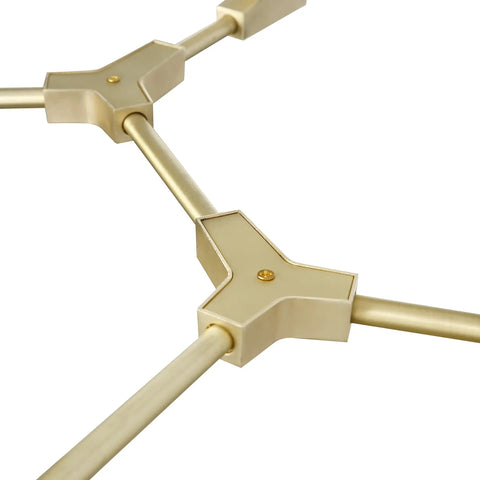 Close-up of matte gold connection rods from Matte Gold Five Light Adjustable Chandelier Pendant With Clear Glass Shades Dope Modern Ceiling Lighting Fixture For Dining Room Kitchen Island Bar 60 Inch Hanging Height Hardwired.
