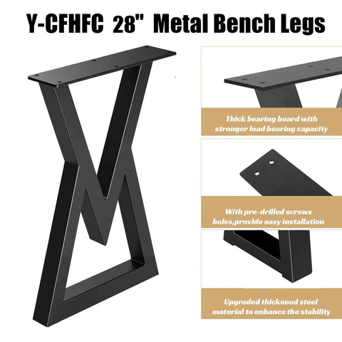 Beefy 28 Inch Heavy Duty Metal Dining Table Legs With Adjustable Feet Pads, Industrial Diamond Style DIY Furniture Feet